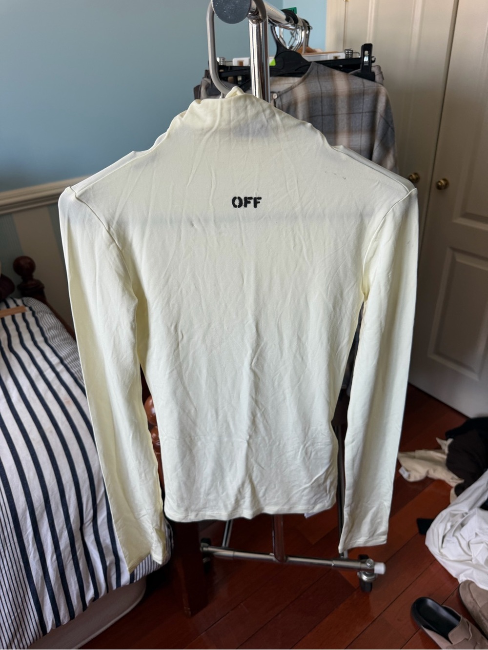 Off-White Pale Yellow Long Sleeve Slim Top with Back 'OFF' Logo